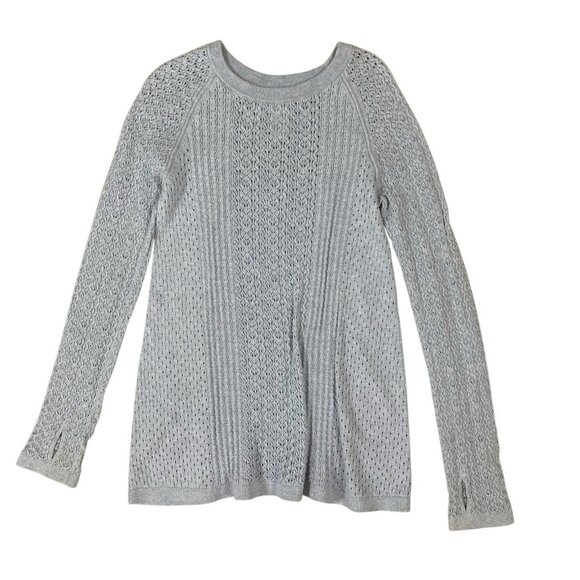 Lululemon Ivivva Blue Eyelet Knit Pullover 10 Thumbhole Long Sleeve Sweater - Picture 1 of 5